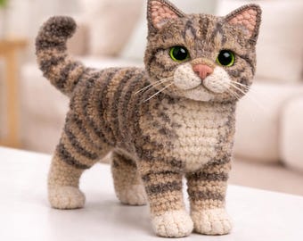 Schema all'uncinetto per gatto realistico in piedi in PDF / Gatto soriano amigurumi / Giocattolo per gatti realistico / Schema all'uncinetto intermedio
