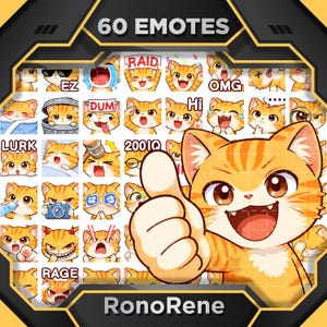 Emotes de Gato Laranja e Gengibre | Emoji para transmissões na Twitch/Discord (Download Digital)