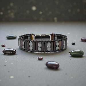 Natural  Agate Bracelet For Men, Hematite Stone Accessories, Artisan Bracelets with Minimal Design, Everyday Accessory