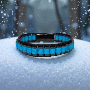 Natural Turquoise Bracelet For Men, Mens Hematite Jewelry with Crystals, Handmade Men Accessory