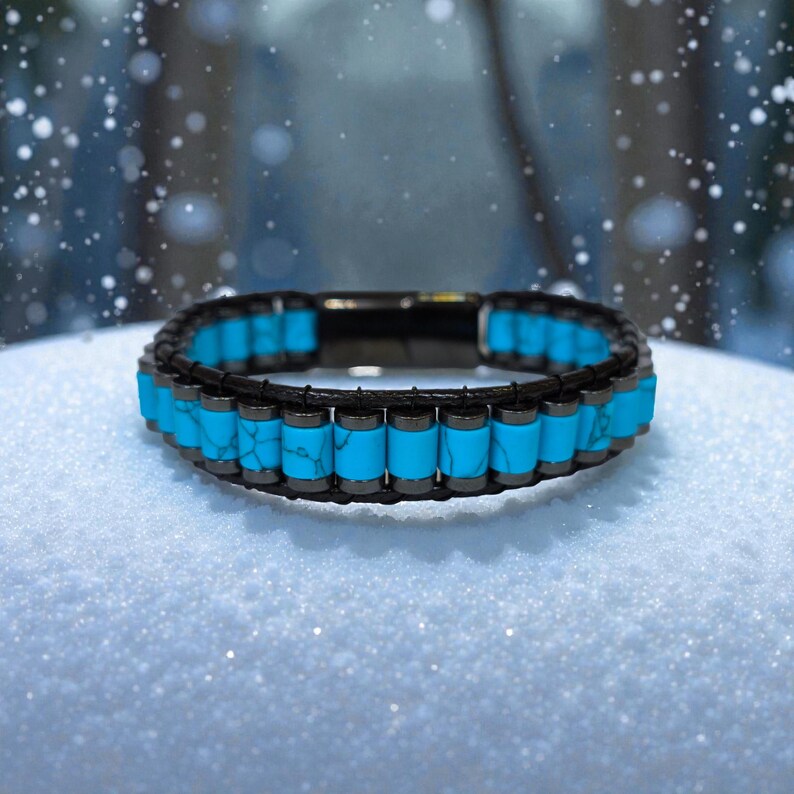 Natural Turquoise Bracelet For Men, Mens Hematite Jewelry with Crystals, Handmade Men Accessory