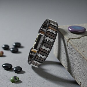 Natural  Agate Bracelet For Men, Hematite Stone Accessories, Artisan Bracelets with Minimal Design, Everyday Accessory