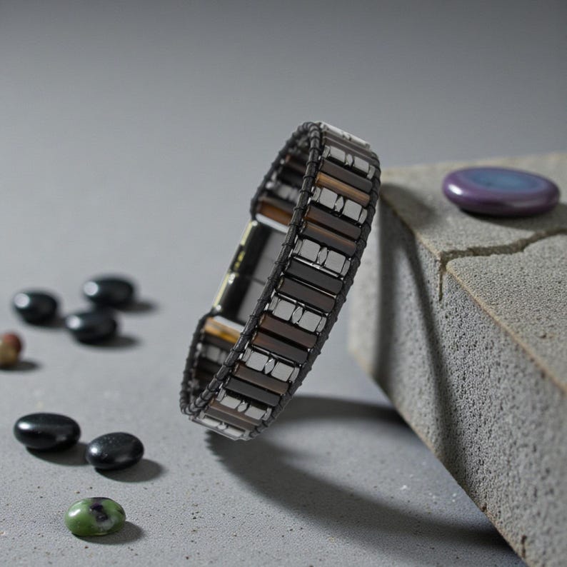 Natural  Agate Bracelet For Men, Hematite Stone Accessories, Artisan Bracelets with Minimal Design, Everyday Accessory