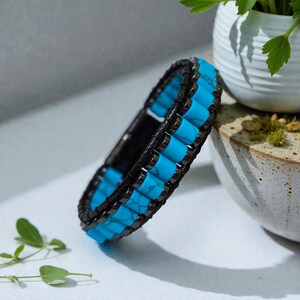 Personalized Name Bracelet, Natural Turquoise Bracelet For Men, Mens Hematite Jewelry with Crystals, Handmade Men Accessory