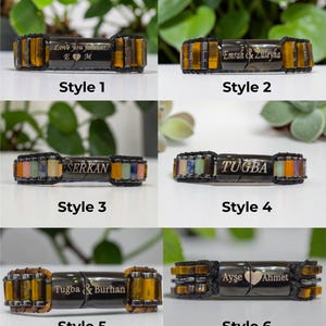 Personalized Name Bracelet, Natural Agate Bracelet For Men, Hematite Stone Accessories, Artisan Bracelets with Minimal Design image 2