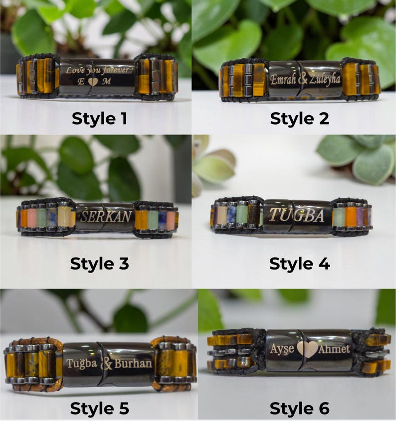 Personalized Name Bracelet, Natural Agate Bracelet For Men, Hematite Stone Accessories, Artisan Bracelets with Minimal Design image 2