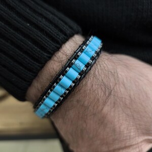 Natural Turquoise Bracelet For Men, Mens Hematite Jewelry with Crystals, Handmade Men Accessory