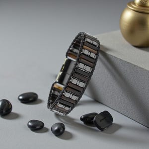 Natural  Agate Bracelet For Men, Hematite Stone Accessories, Artisan Bracelets with Minimal Design, Everyday Accessory