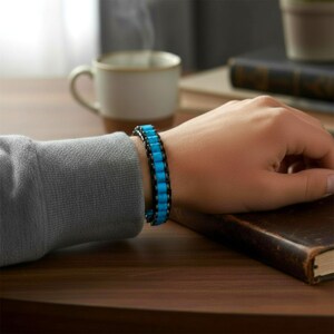 Natural Turquoise Bracelet For Men, Mens Hematite Jewelry with Crystals, Handmade Men Accessory