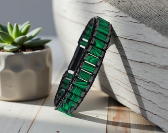 Personalized Name Bracelet,Greenery Bracelet For Men, Malachite Green Stone , Hematite & Crystal Jewelry, Green Gemstone Bracelets