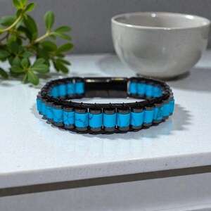 Natural Turquoise Bracelet For Men, Mens Hematite Jewelry with Crystals, Handmade Men Accessory