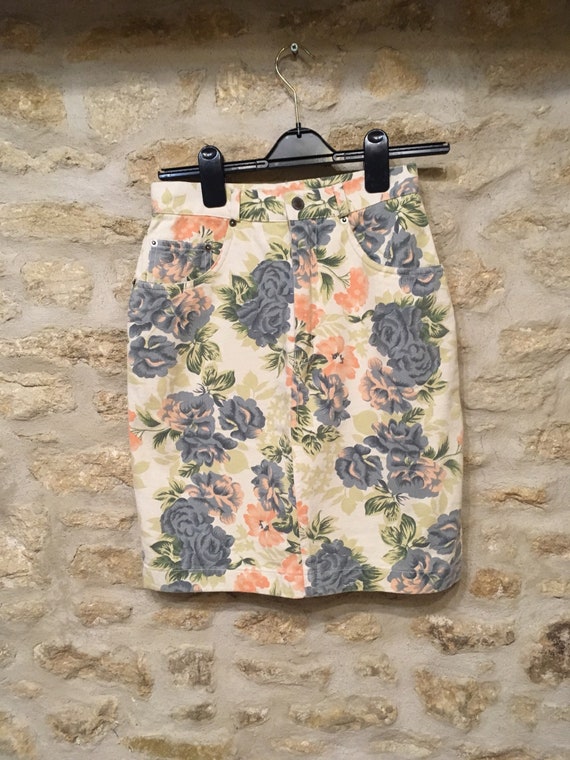 80's Floral Denim Skirt