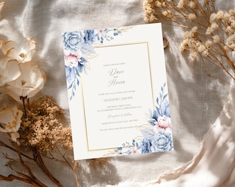 Boho Floral Wedding Invitation Template, Editable Canva Invite (Digital Download)