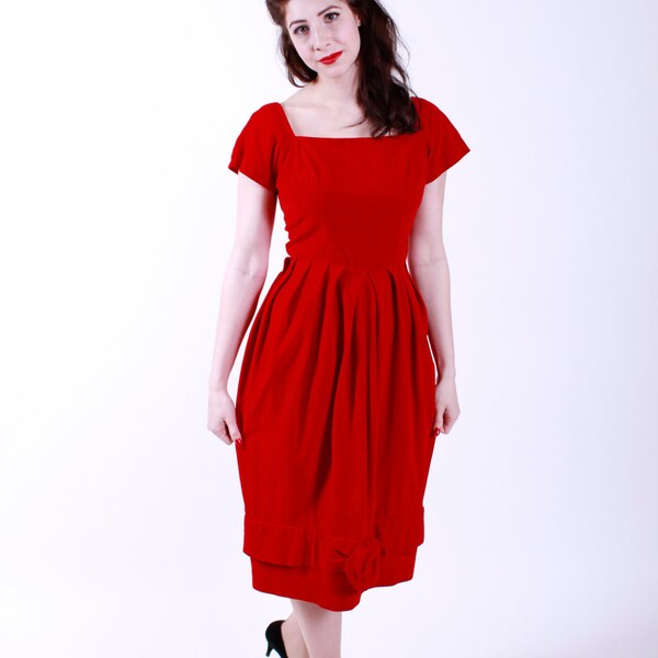1950s Vintage Dress...Red Velvet Bubble Skirt 50s Party Cocktail Dress Size Medium