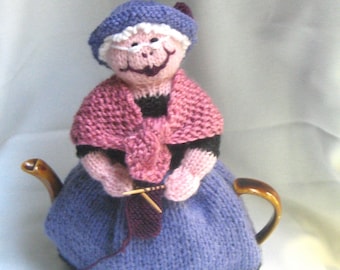 Grandma and Her Cat Tea Cosy - KNITTING PATTERN -  pdf file by automatic download