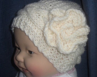 Cable Hat with Flower - KNITTING PATTERN -  pdf file by automatic download