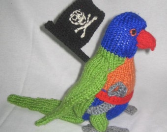 Toy Parrot - with pirate accessories: KNITTING PATTERN – pdf file by automatic download