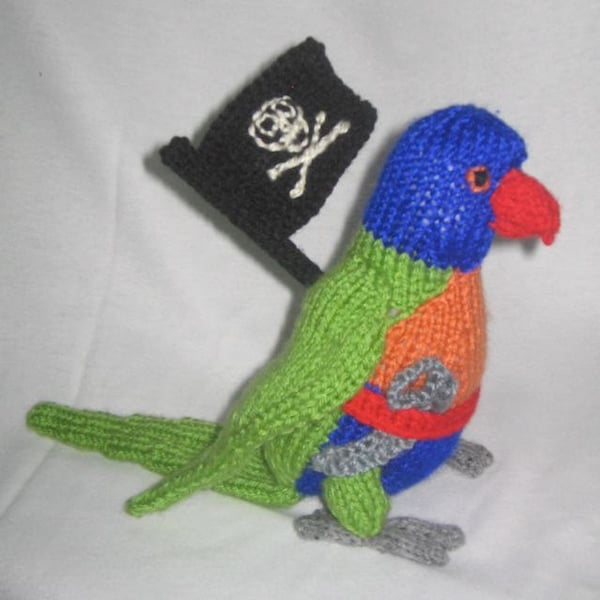Toy Parrot - with pirate accessories: KNITTING PATTERN – pdf file by automatic download