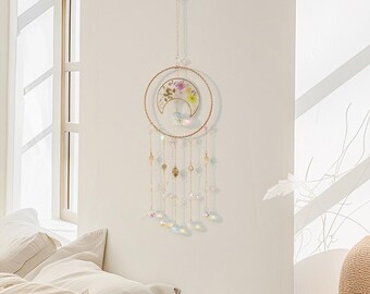 Celestial Moon Sun Catcher Handmade Window Decor Crystal Light Art for Boho Spiritual Home and Modern Peaceful Spaces
