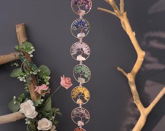Crystal Tree of Life Suncatcher Seven Chakra Hanging Decor Handmade Gemstone Wall Art Rainbow Maker Spiritual Boho Window Ornament
