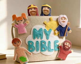Handgemaakt bijbelverhaal vilt rustig boek, christelijk montessori-activiteitenboek, gepersonaliseerd doopcadeau voor baby, zacht bijbel druk boek