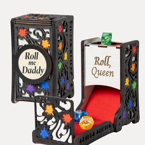 Gay Pride Folding Dice Tower and Carrier | Rainbow D&D Dice Roller with Storage Tray | Queer RPG Gift