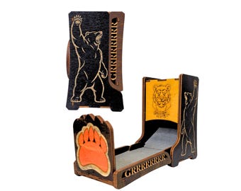 Torre de dados plegable Bear Pride / Bisagras metálicas, Abedul báltico, Soporte para juegos de rol de mesa
