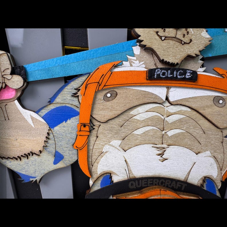 Horny Police - Bara Furry 3D Shadowbox | Handmade Horny Boink Themed Art imagem 4