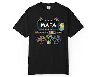 ¡Hagamos que Estados Unidos vuelva a ser furry! / Camiseta negra del Orgullo Furry Queer de MAFA
