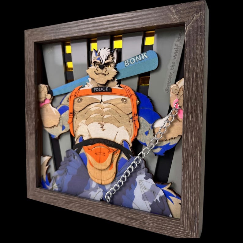 Horny Police - Bara Furry 3D Shadowbox | Handmade Horny Boink Themed Art imagem 2