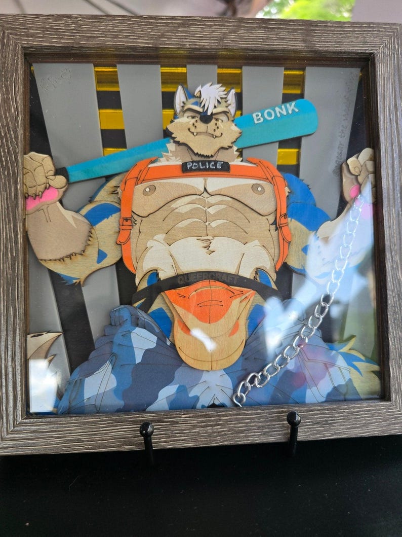 Horny Police - Bara Furry 3D Shadowbox | Handmade Horny Boink Themed Art imagem 6
