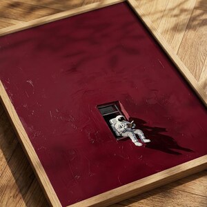 Moody Deep Red Space Art | Astronaut Reading Wall Decor | Unique Library Nook Poster | Dark Red Bedroom Fine Art