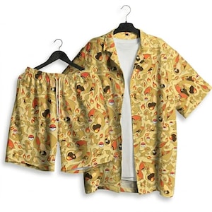 Charizard Charmander Hawaiian Shirt, Flame Pattern Tropical Button Up, Fire Type Anime Summer Beach Wear, Unisex Outfit, Charizard Gift