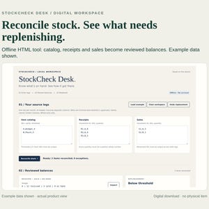 StockCheck Desk | Stock Reconciliation & Replenishment HTML Tool