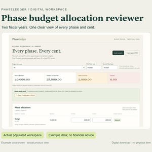 PhaseLedger Phase Budget Allocation Reviewer | Two Fiscal Year CSV Reconciliation | Offline HTML Tool