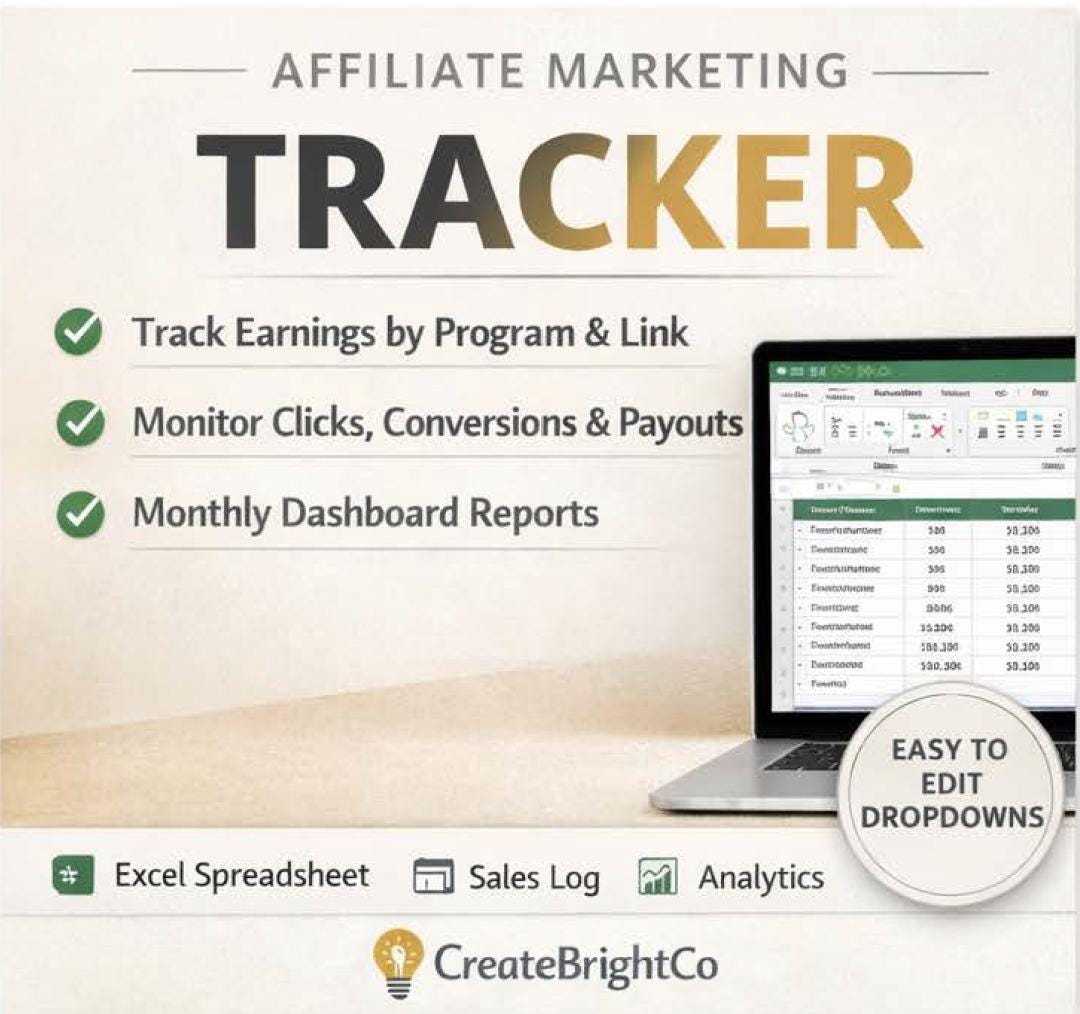 Affiliate Marketing Tracker Template - Excel Spreadsheet for Influencers, Bloggers &amp; Digital ...