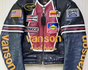 Vanson Leder Bikerjacke Herren Motorrad Patches Jacke Echte Rindsleder Rennjacke Vintage Style Moto Streetwear Mantel Geschenk für Ihn