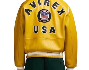 Avirex USA Edition Leather Jacket Men's Military Bomber Jacket Premium Cowhide Leather Motorcycle Jacket Street Wear Avirex Outfit Gift