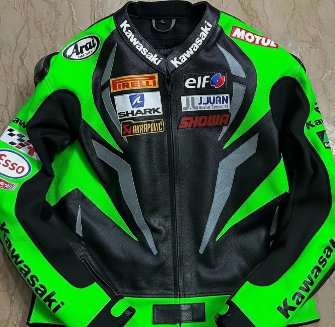 Moto Racing Jacket Kawasaki Motorcycle Racing Jacket CE Approved Genuine Cowhide Leather ...