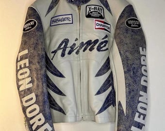 Aime Leon Dore x Vanson Leder Bikerjacke Bestickter Motorrad Racing Mantel Echtes Rindsleder Rider Jacke Weihnachtsgeschenk für Ihn