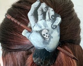 Monkey Paw and Skull | Handmade Painted Leather Hair Barrette