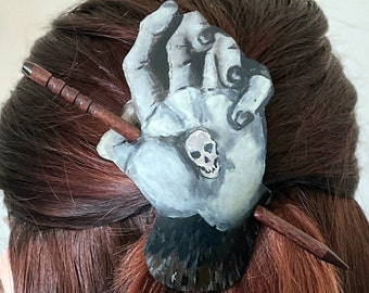 Monkey Paw and Skull | Handmade Painted Leather Hair Barrette