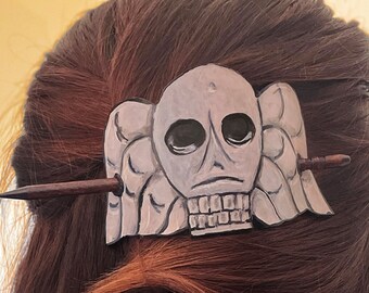 Death's Head Winged Skull | Handmade Painted Leather Hair Barrette