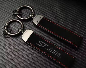 ST Line Suede Leather Keychain, Metal Car Key Ring, Auto Accessories