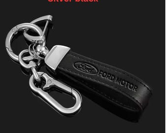 Ford Motor Leather Car Keychain, Durable Metal Key Ring Holder