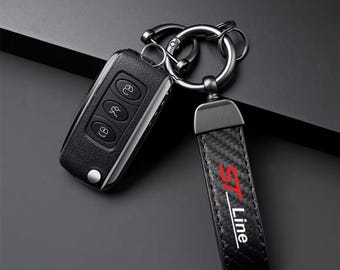 Porte-clés ST en cuir de fibre de carbone, alliage de zinc