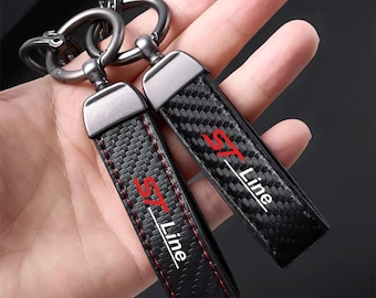 Ford ST Line Carbon Fiber Leather Keychain (Horseshoe Buckle Style)