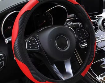 PU Carbon Fiber Steering Wheel Cover: Universal Anti-Slip Leather Grip (15 Inch)