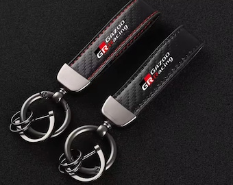 Leather Carbon Fiber Car Keychain for Toyota GR GAZOO Racing