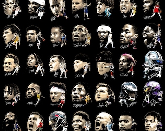 Sports Bigface Design Collection, 50 Bigface T Shirt Design, DTG or DTF Transfer, Halftone (Digital Download)